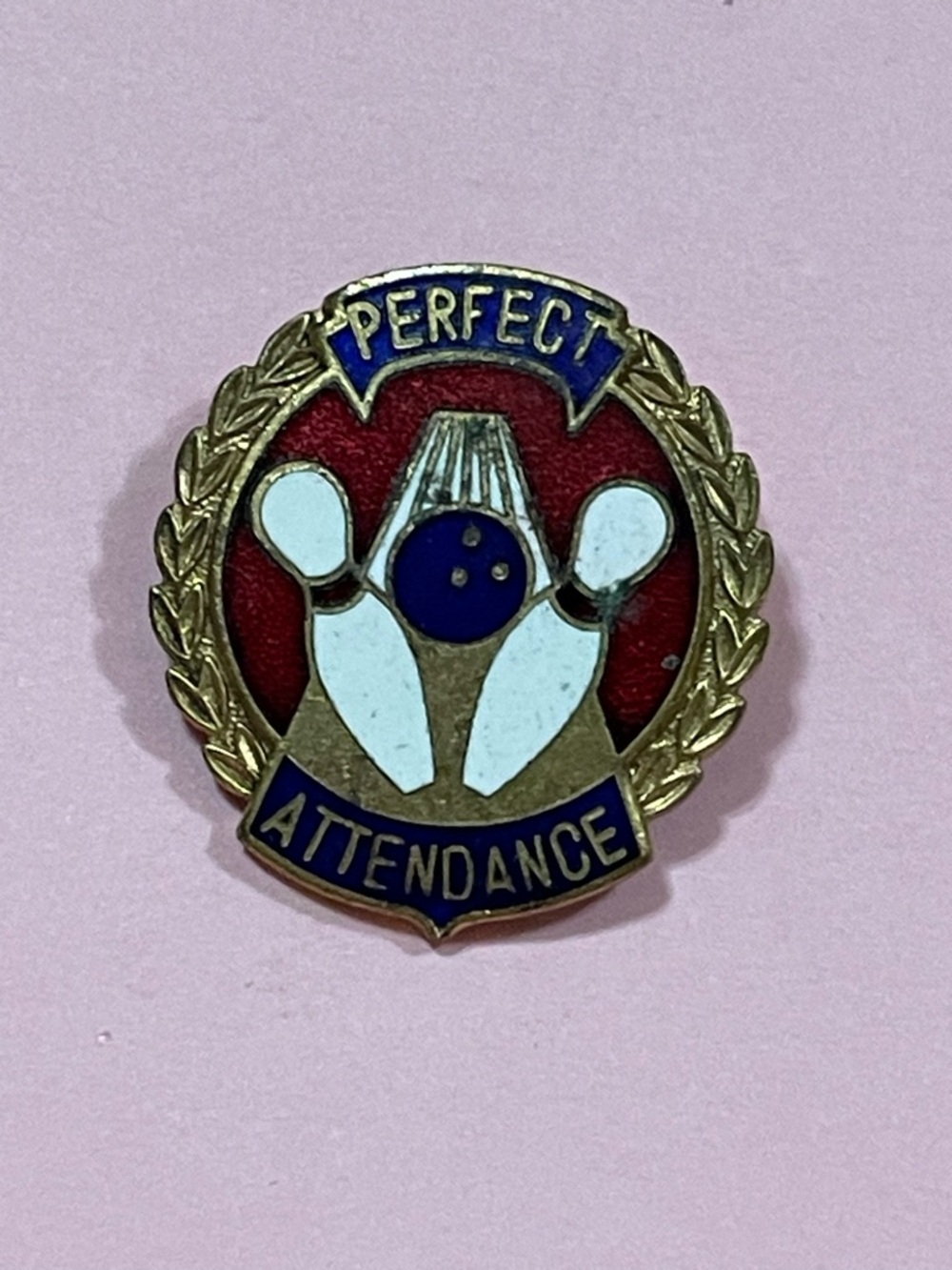 Vintage Perfect Attendance Enamel Bowling Pin #9661